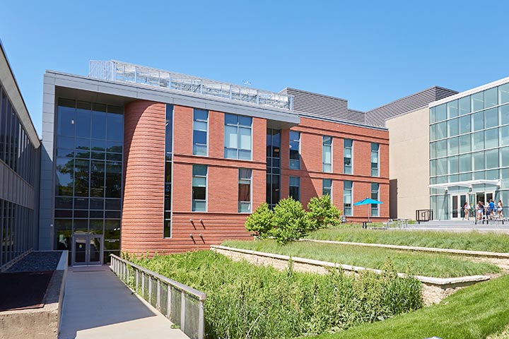Exterior view of the Science Connector Building on Drake University's campus.