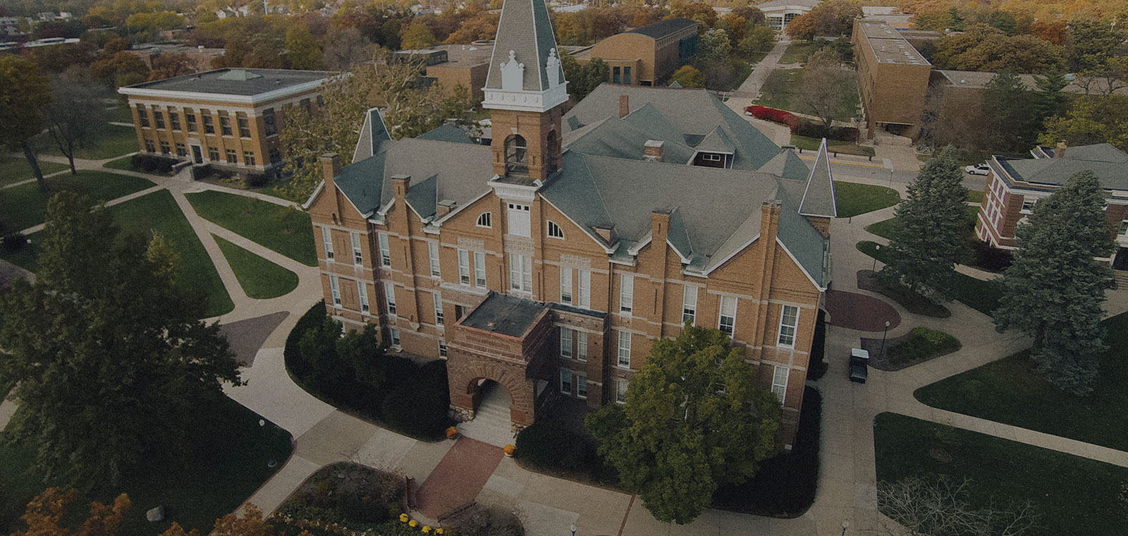 Exterior aerial view of Old Main